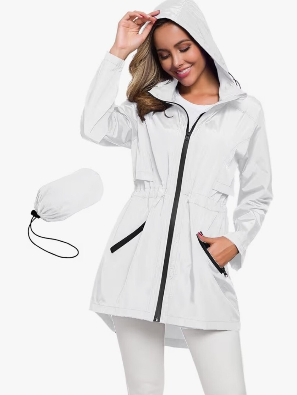 Avoogue Long Raincoat with Hood Outdoor Lightweight Windbreaker. Waterproof.